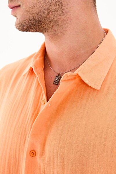 Rocqerx R-6048 Μακρυμάνικο πουκάμισο μουσελίνας με λεπτομέρεια ρόμπας με γιακά