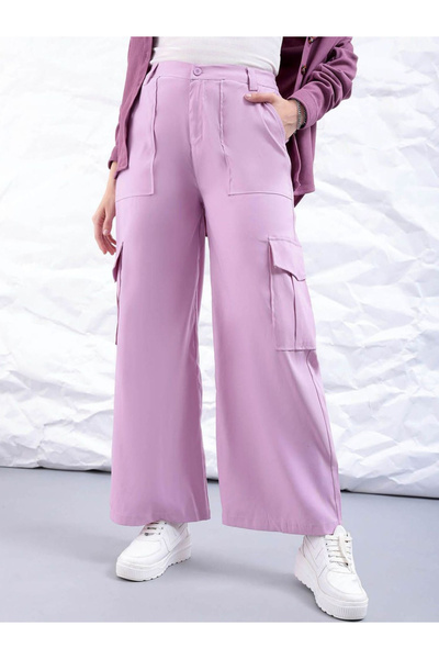 Freehand By Styli Women Purple Flared Cargo Trousers