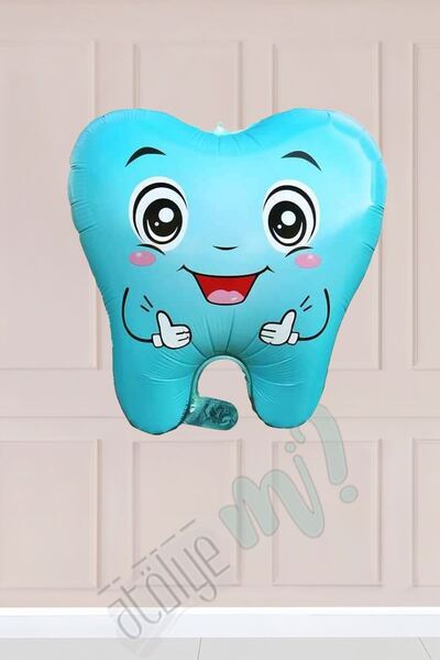Atölye Mi Blue Tooth Foil Balloon Tooth Wheat Decoration Tooth Shaped Balloon