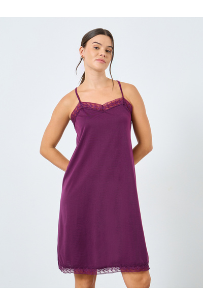 Styli Peep Open Back Hem Lace Detail Slip Dress