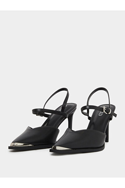 Raid By Styli Maliya Black Pointed Toe Shoes with Metal Trim