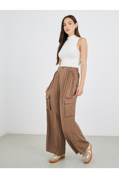Take Two By Styli Solid Pleated Wide Leg Cargo Pocket Pants