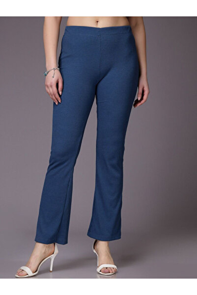 Freehand By Styli Women Pink Fit And Flared Ribbed Pants