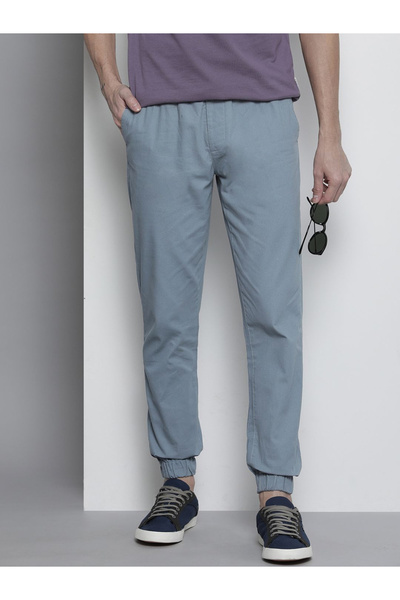 The Indian Garage Co By Styli Men Blue Slim Fit Solid Cuffed Joggers