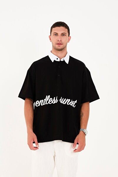 Rocqerx R-5858 Half-Patch Embroidery Detailed T-Shirt