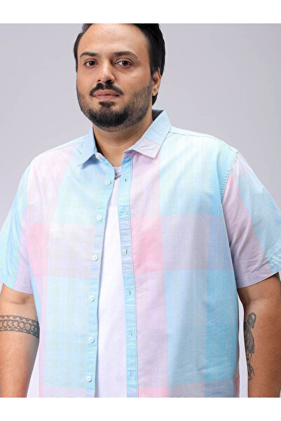 HardSoda By Styli Plus Men Blue Regular Fit Checkered Casual Shirt