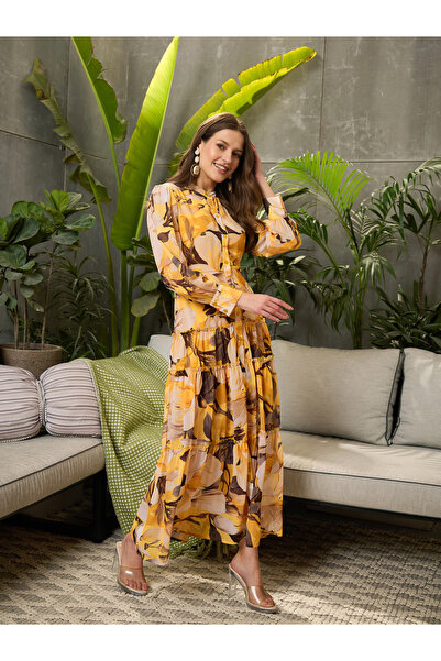 Sassafras By Styli Yellow Floral Front Button Placket Maxi Dress