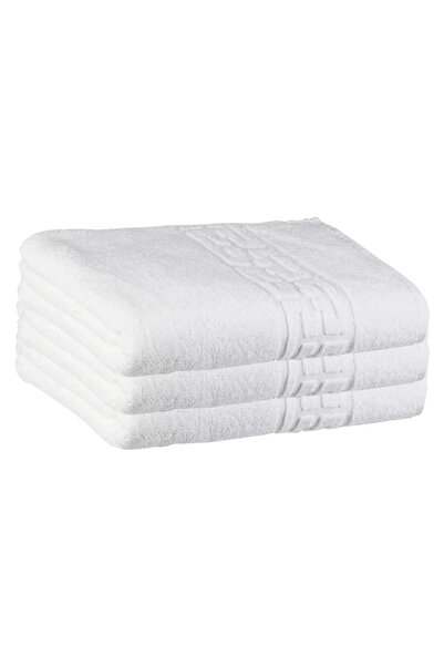 Kotonia Home Set de 3 prosoape de hotel - Jacquard cu bordură grecească, 50x90 cm, 100% bumbac, alb