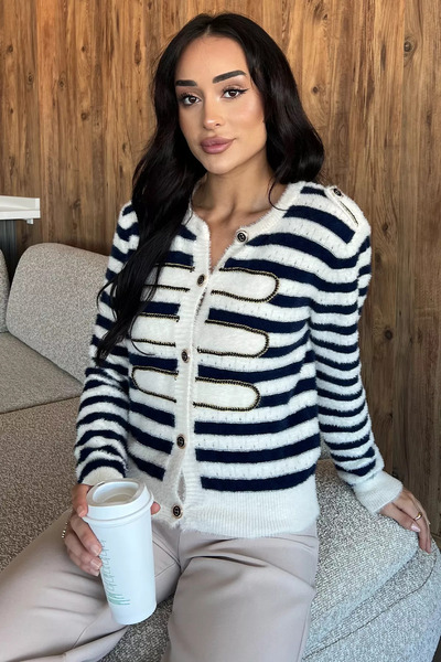 julude Navy Blue Striped Soft Knit Cardigan