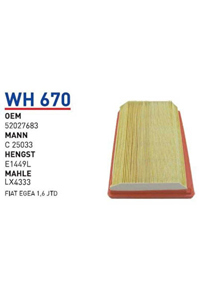 WUNDER Wh670 Oem 52027683 Fiat egea 1,6 jtd Otomobil hava filtre air filter