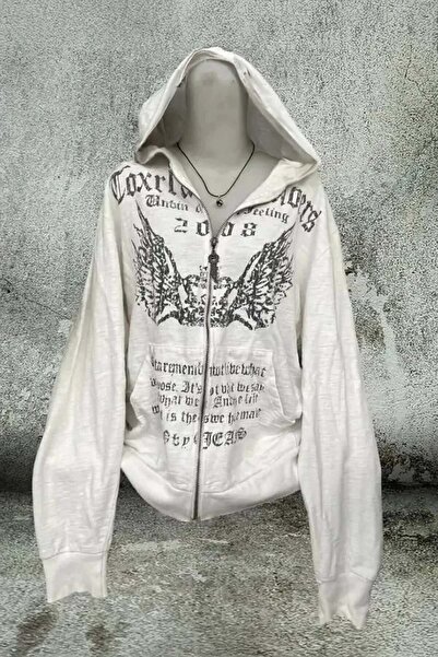 Köstebek Gri Melanj Crown Wings Unisex Kapüşonlu Sweatshirt