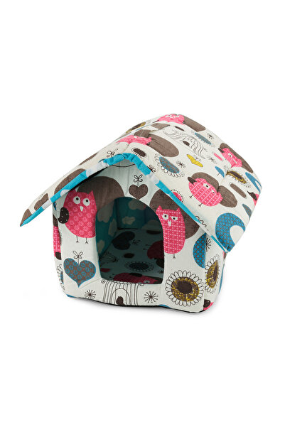 zola Crate for small dogs and cats, in the shape of a small house, multicoloured, size XL, with pink owls