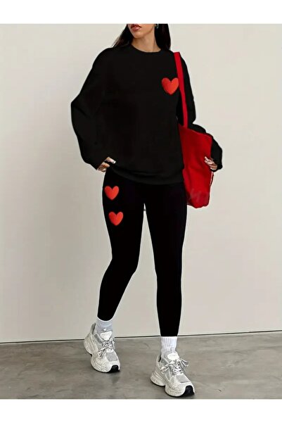 WOODROFFE Colanți negri pentru femei - Set de hanorace 2 piese Combinație ove...