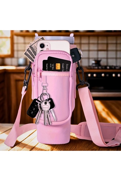 FESECRAFT Quencher 1.18 Lt Thermos Case with Straw, Thermos Bag with Shoulder Strap, Case Bag with Zippered Pocket