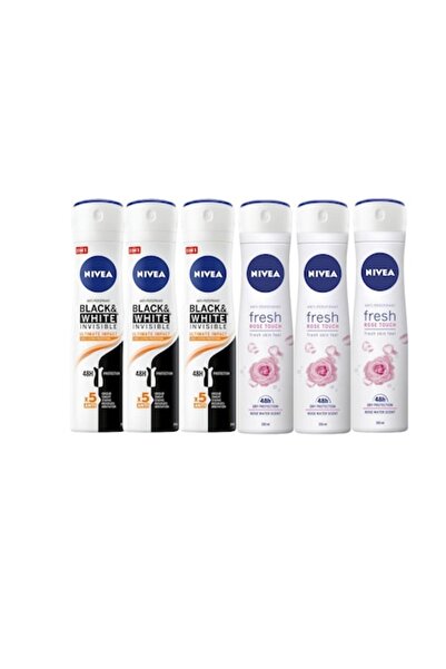 NIVEA Set 6 X Antiperspirant Woman Deo 150ml, 3 X Black & White Invisible Ultimate Impact, 3 X Fresh
