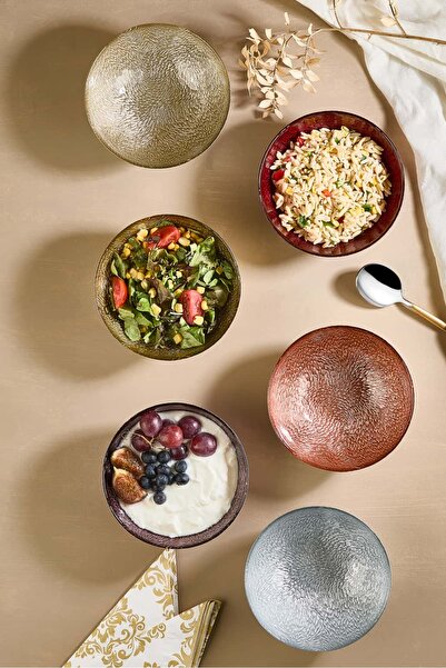 Lora Bianca Cupri 6 Parça Cam Salata/Çerez/Meze/Meyve/Tatlı Kase Seti