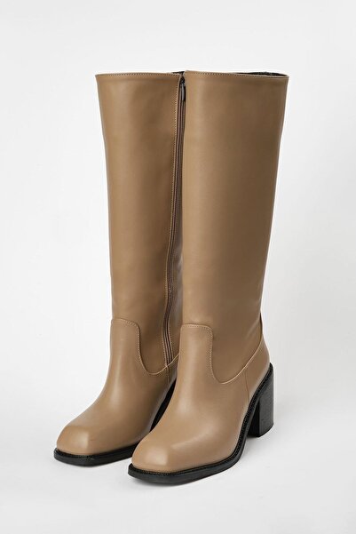 Mio Gusto Taylor Mink Color Side Zipper, Thin Faux Fur Lining Blunt Toe Women's Heeled Boots