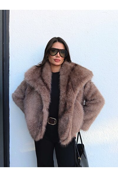 ESRAHELVACI Imported Shawl Collar Jacquard Faux Fur