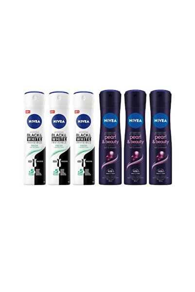 NIVEA Set 6 x Deodorant antiperspirant pentru femei 150ml, 3 x Black&White In...