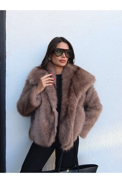 ESRAHELVACI Imported Shawl Collar Jacquard Faux Fur