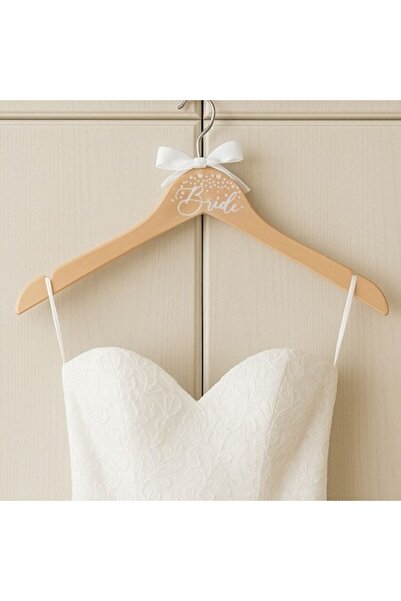 SHOPIENS Agrafă de mireasă din lemn 38x21cm cu panglică albă și perle pentru rochia de mireasă