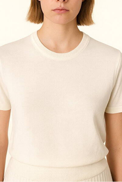Msrlassn Ecru Round Neck Women's Sweater