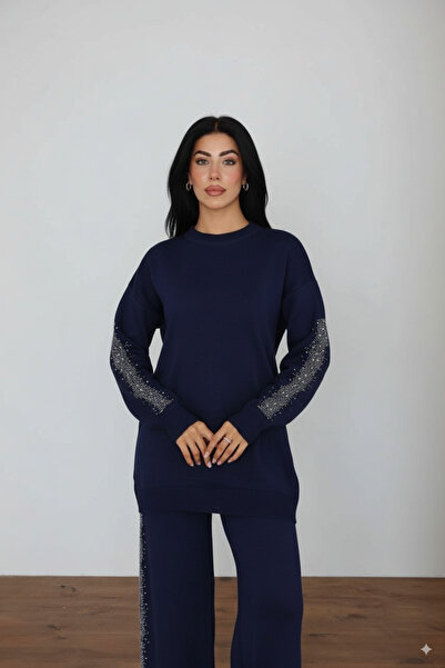 mylunessa Stone Navy Blue Trouser Knitwear Set
