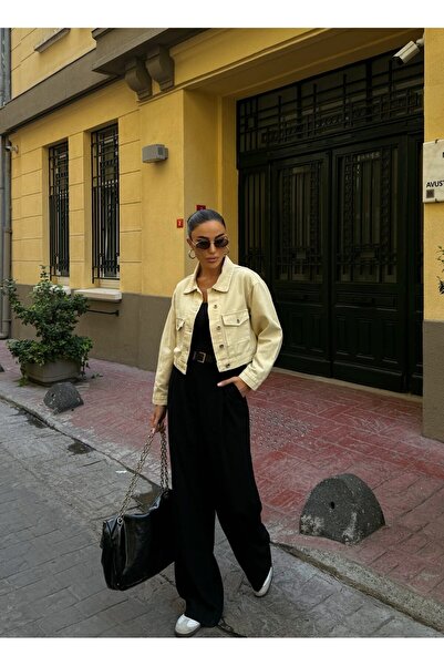 Keops Beige Double Pocket Denim Crop Jacket Bcdf-255419