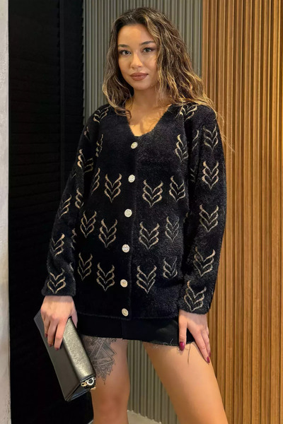 julude Black Women's Soft Yarn Bearded Knitwear Jacket