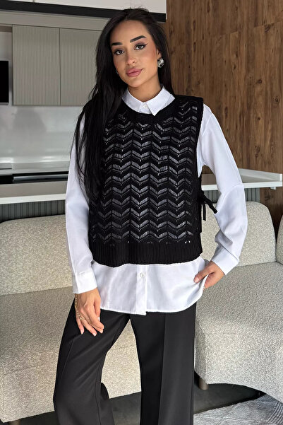 julude Black Shirt Combination Knitwear Sweater