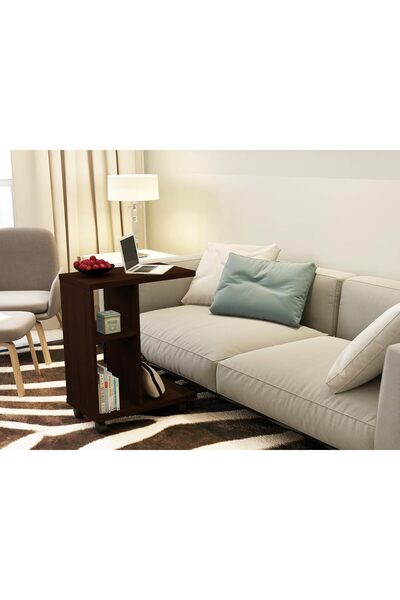 Eleva Home ElevaHome Wooden Rolling C-Shaped Side Table, Modern End Table with Shelves for Living Room or Home