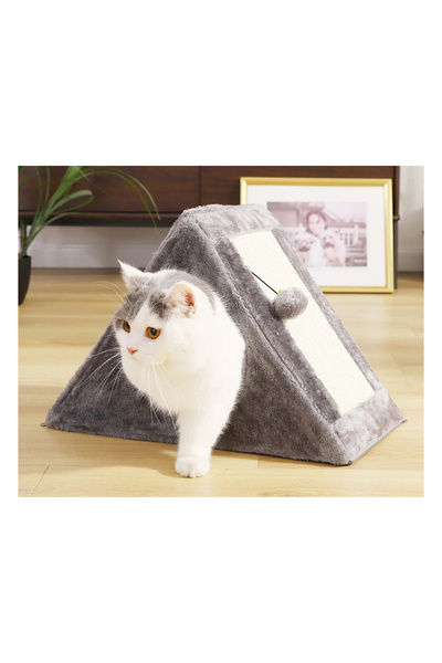 zola Fluffy cat house, Zola®, with scratching post and ball, 44x42x26 cm, gray