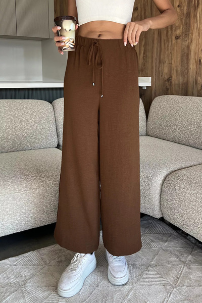julude Dark Brown Women's Elastic Waist Loose Fit Trousers