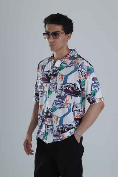 COCOPELLI Erkek Araç Desenli Hawai Gömlek