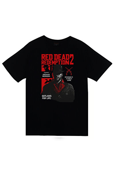 fame-stoned Red Dead Redemption 2 - Game Printed Unisex 100% Cotton Black T-Shirt