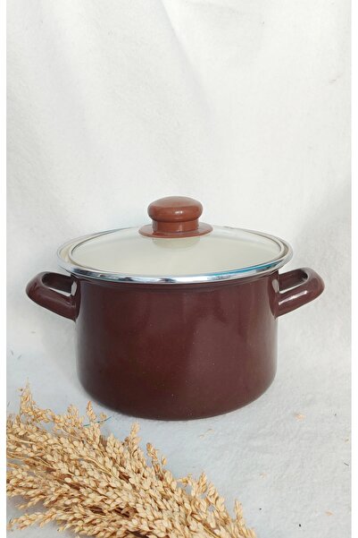 EBRULİEMAYE Brown Enamel Deep Pot 2 Liters 18 cm Diameter Milk Yogurt Soup Pot