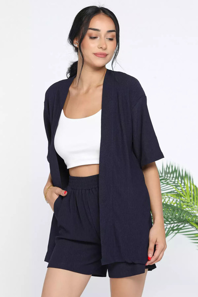 julude Navy Blue Kimono Shorts Women's Double Set