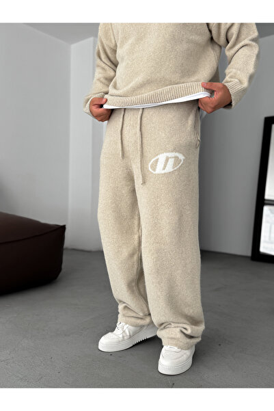 BYBASICMAN Bej G Detaylı Baggy Triko Eşofman G-18113