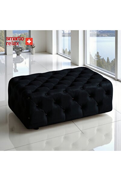 Smarto relax Guarda Kapitoneli Ayaksız Puf – Dekoratif 80x40x45 cm, Modern Tasarım Salon(Siyah)