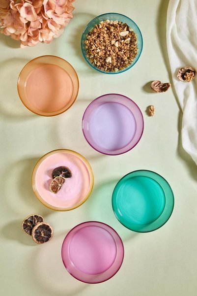 Lora Bianca Coloria 6 Piece Glass Ice Cream/Cookie/Meatball/Fruit Bowl Set