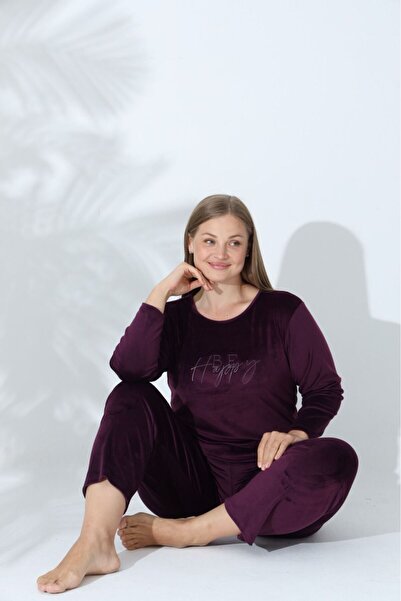 Elit Kadın Büyük Beden Kadife Kışlık Pijama Takımı
