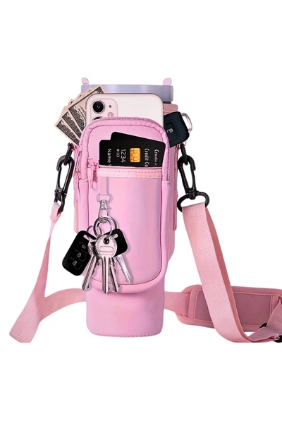 FESECRAFT Quencher 1.18 Lt Thermos Case with Straw, Thermos Bag with Shoulder Strap, Case Bag with Zippered Pocket