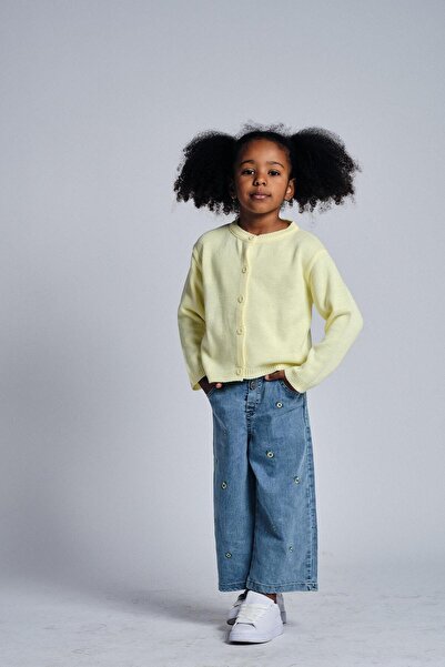 MiaBaby Papatya Nakışlı Denim Pantolon Hırka Takım