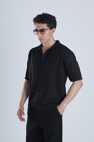 COCOPELLI Men's Black Seersucker Shirt