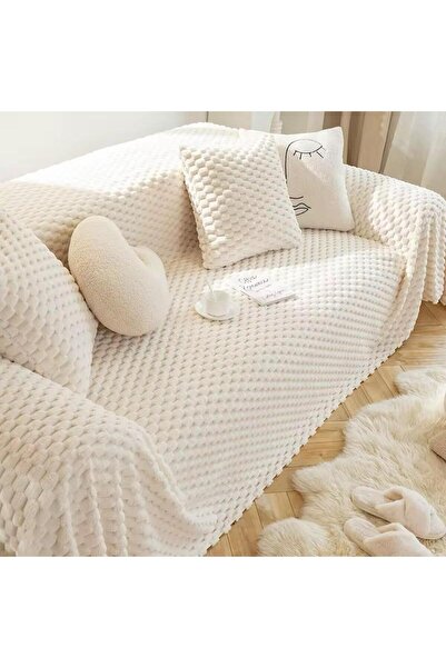 DECORA CASA HOME COLLECTİON Rabbit Plush Sofa Cover Classic Honeycomb Pattern Three-Seater Sofa Cover (1Pc)