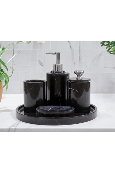 marbelix طقم حمام أوريليا من الرخام الأسود مكون من 5 قطع - حامل صابون سائل وص...