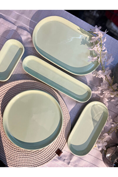 zaTen Pazar 6 KİŞİLİK 15 PARÇA OVAL YEŞİL KAHVALTI TAKIMI