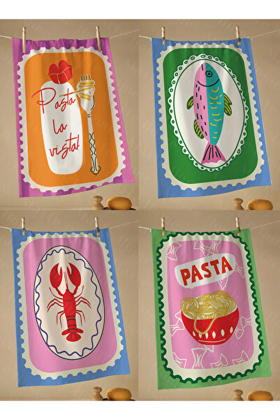 Marte Home LA VİSTA - RENKLİ BASKILI 4'LÜ SET 40x60 MUTFAK HAVLUSU, KURULAMA BEZİ
