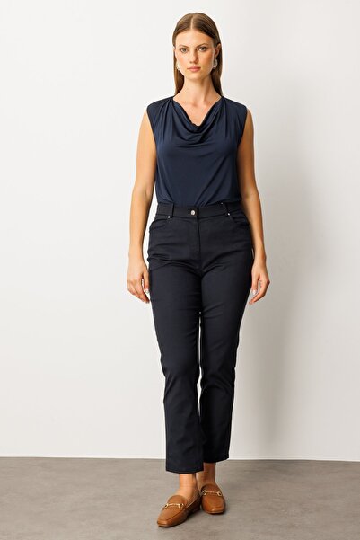 Ekol Women's Plus Size Skinny Leg Trousers 1063 Navy Blue