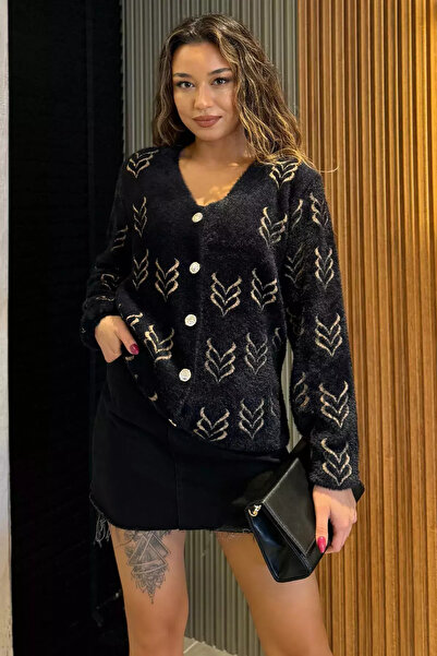 julude Black Women's Soft Yarn Bearded Knitwear Jacket